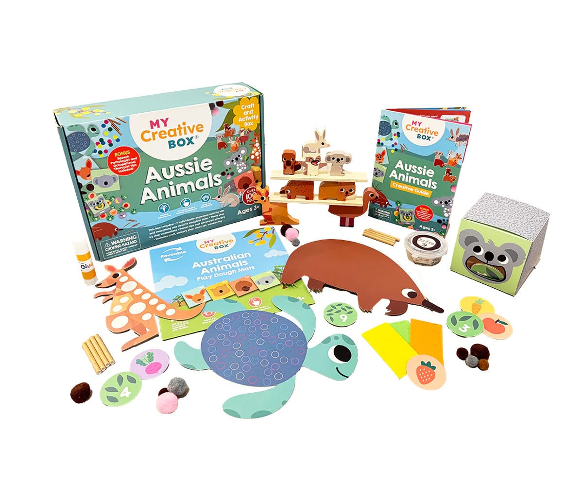 Caja de Actividades Sensoriales con Collage Aussie Animals