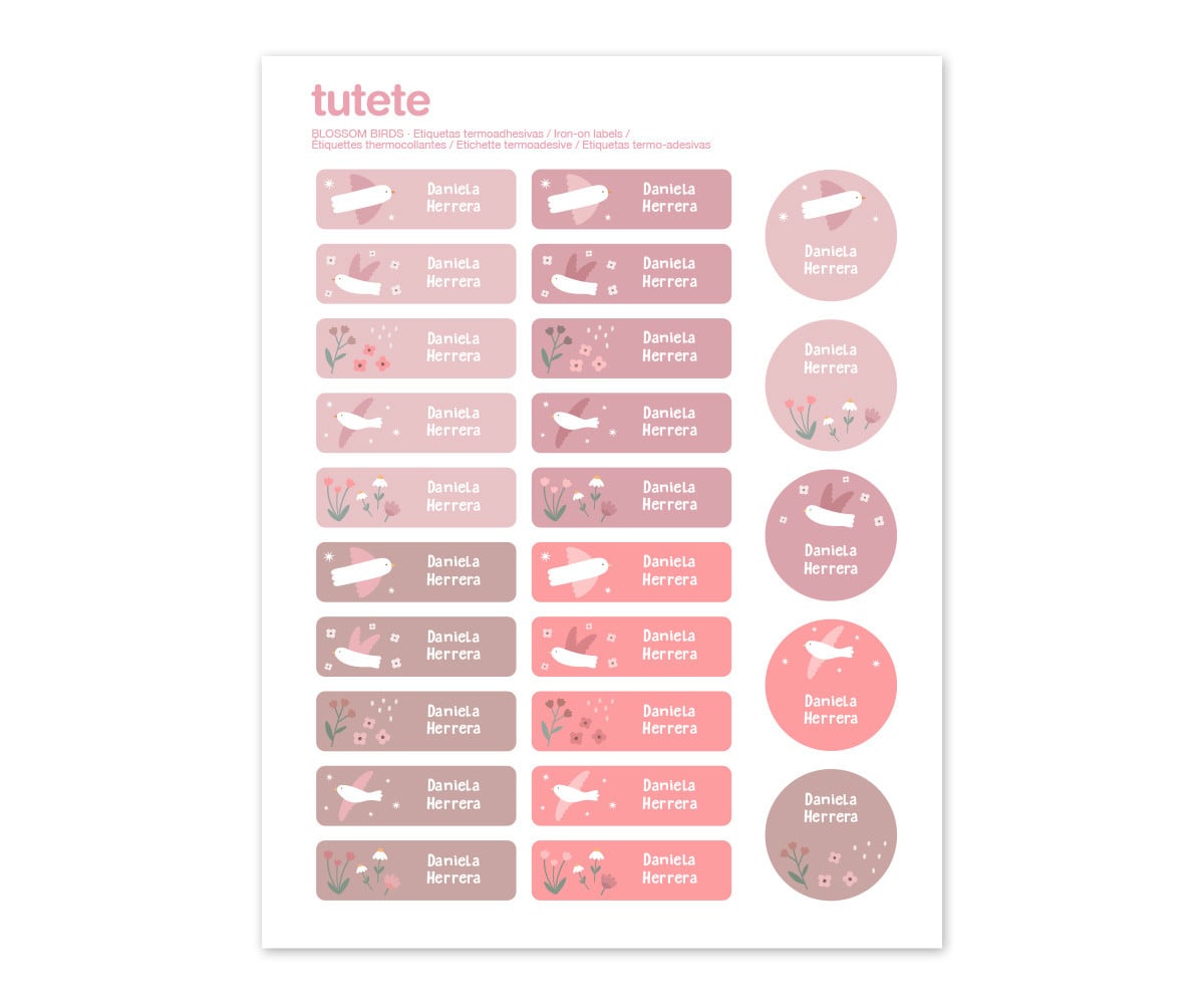 25 Etichette Termoadesive Blossom Birds