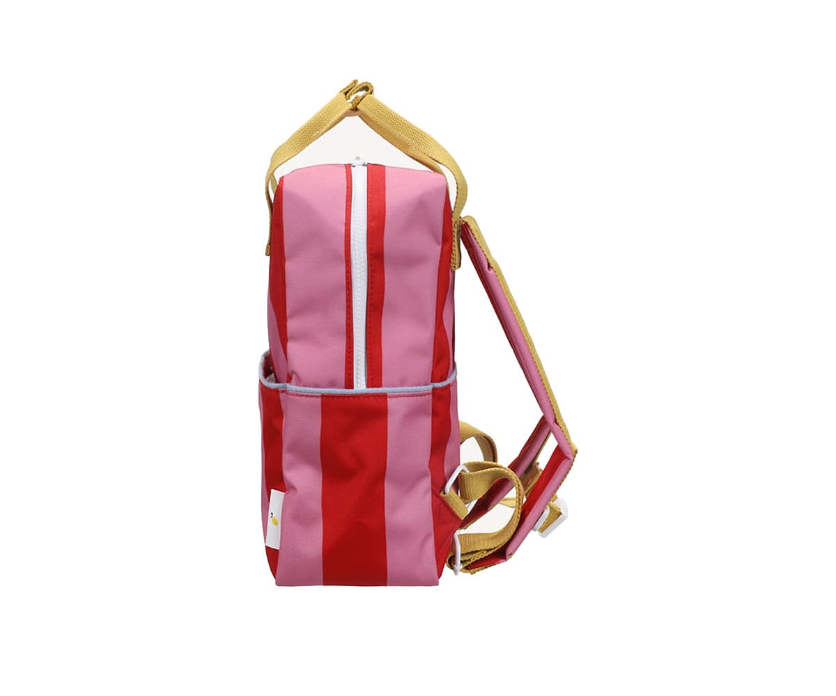 Personalized School Medium Backpack Stripes Red Apple + Rosebay Pink