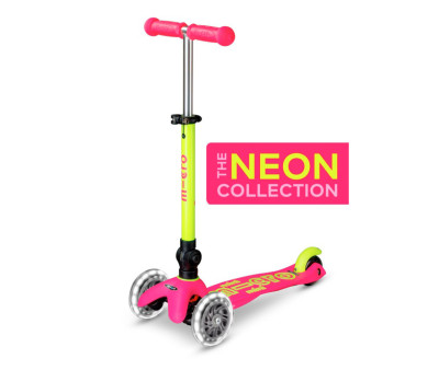 Patinete Plegable Mini Micro Deluxe Neon Rosa/Amarillo Luces LED