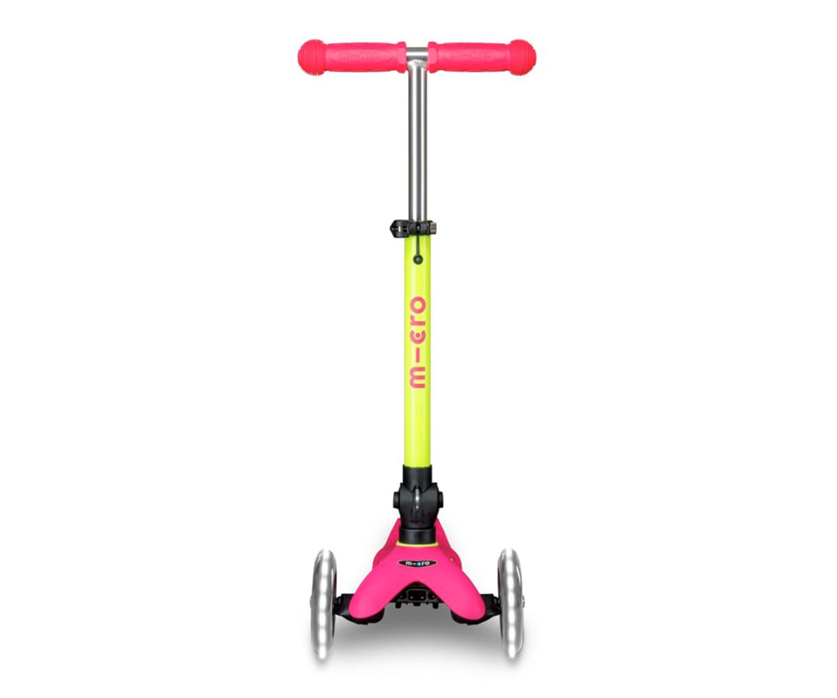 Patinete Plegable Mini Micro Deluxe Neon Rosa/Amarillo Luces LED