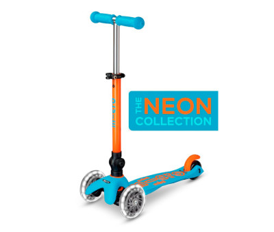 Patinete Plegable Mini Micro Deluxe Neon Azul/Naranja Luces LED