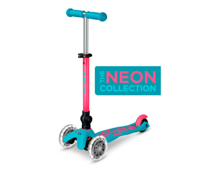 Patinete Plegable Mini Micro Deluxe Neon Aqua/Fucsia Luces LED