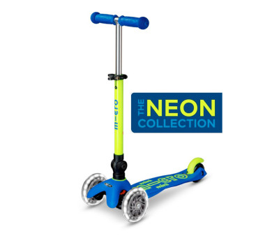 Patinete Plegable Mini Micro Deluxe Neon Azul/Amarillo Luces LED