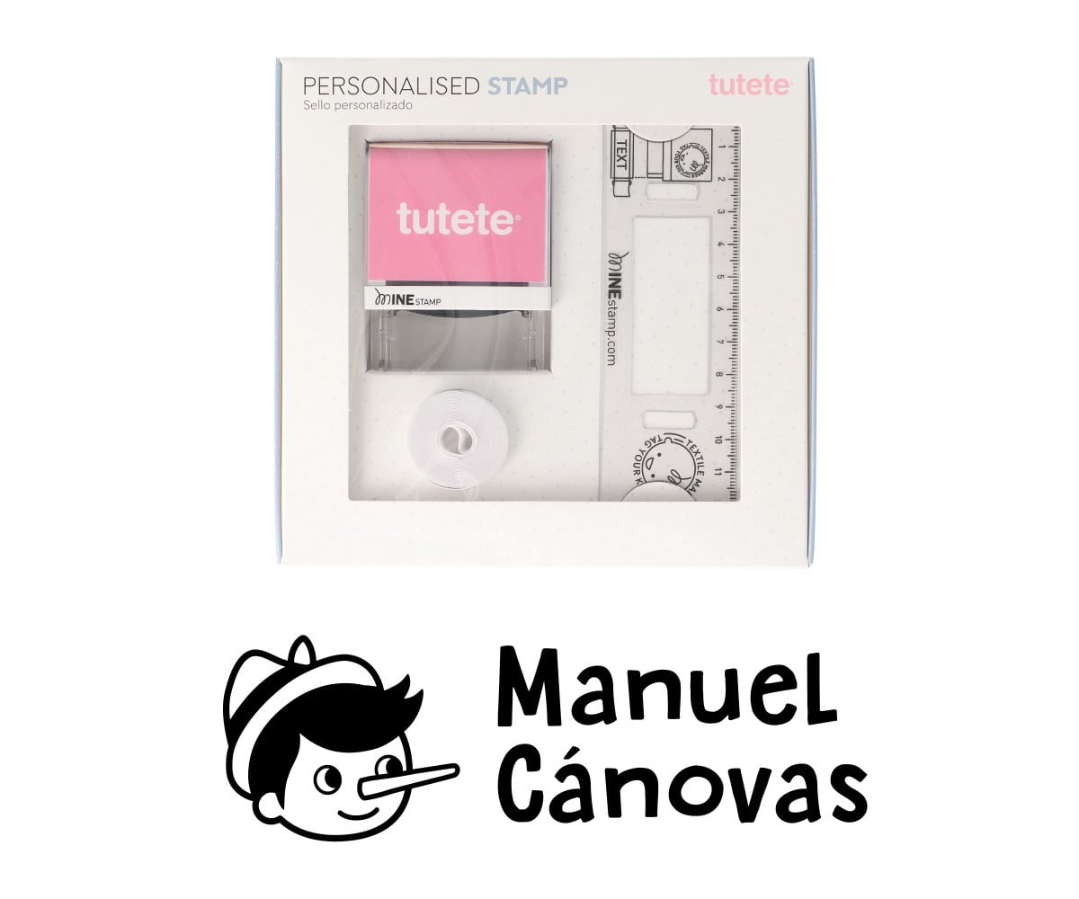 Sello Personalizado Niño Madera +  Cinta Blanca para Ropa Oscura