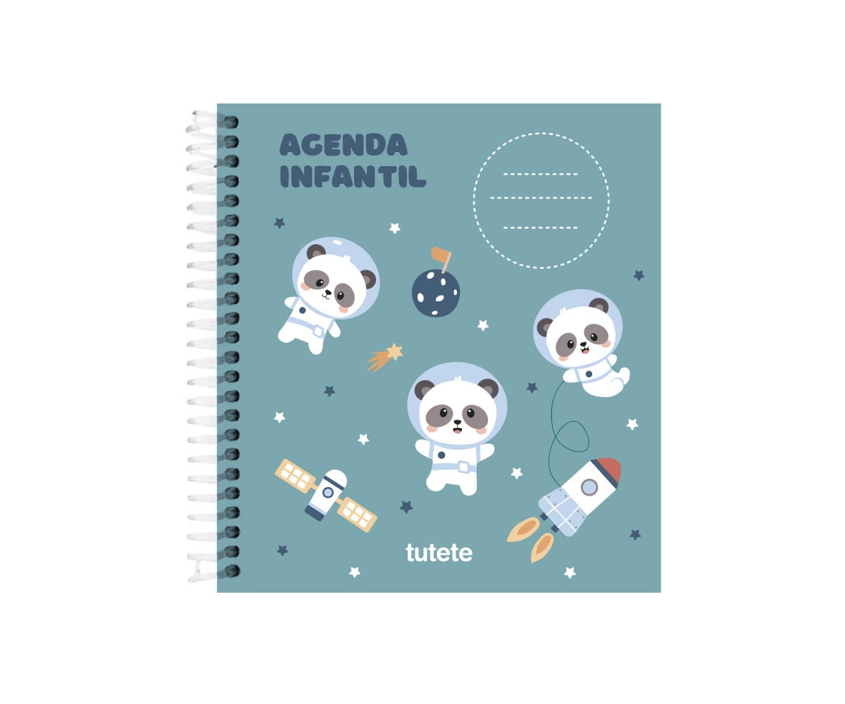 Pequeña Agenda Guardería Personalizable Pandas in Space