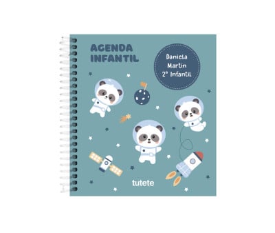 Pequeña Agenda Guardería Personalizable Pandas in Space