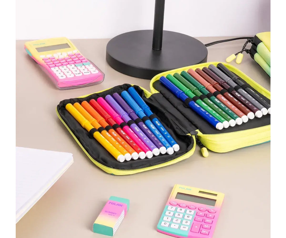 Estuche Plumier 2 Pisos con Material Escolar Sunset Turquesa
