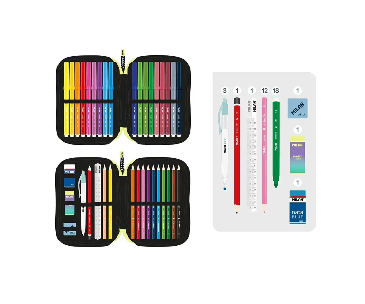 Estuche Plumier 2 Pisos con Material Escolar Sunset Turquesa