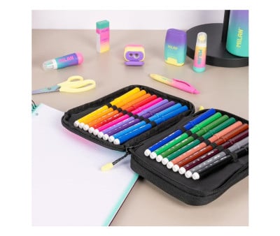 Estuche Plumier 2 Pisos con Material Escolar Sunset Negro
