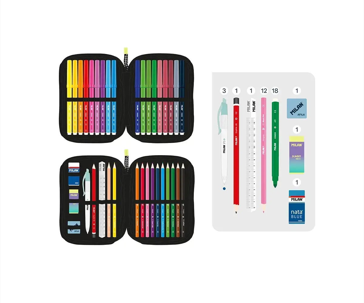 Estuche Plumier 2 Pisos con Material Escolar Sunset Negro