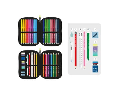 Estuche Plumier 2 Pisos con Material Escolar Sunset Negro