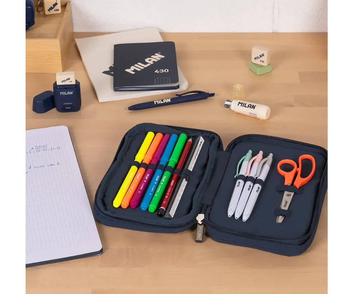 Estuche Plumier 3 Pisos con Material Escolar Azul MILAN 430 since 1918