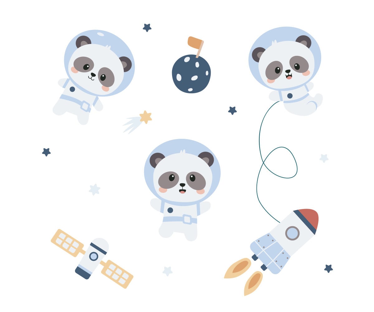 Disegno Pandas in Space Zainetto Solid Color