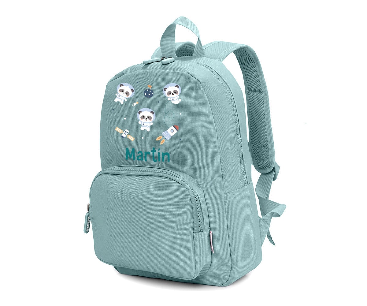 Zaino Solid Color Green Personalizzato Pandas in Space