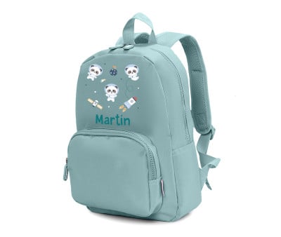 Zaino Solid Color Green Personalizzato Pandas in Space