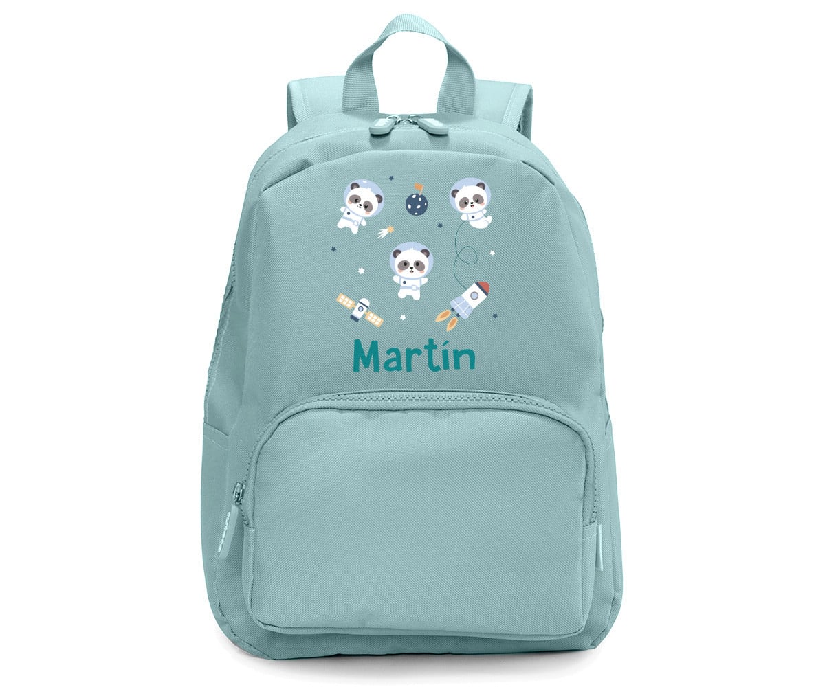 Zaino Solid Color Green Personalizzato Pandas in Space