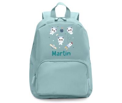 Zaino Solid Color Green Personalizzato Pandas in Space