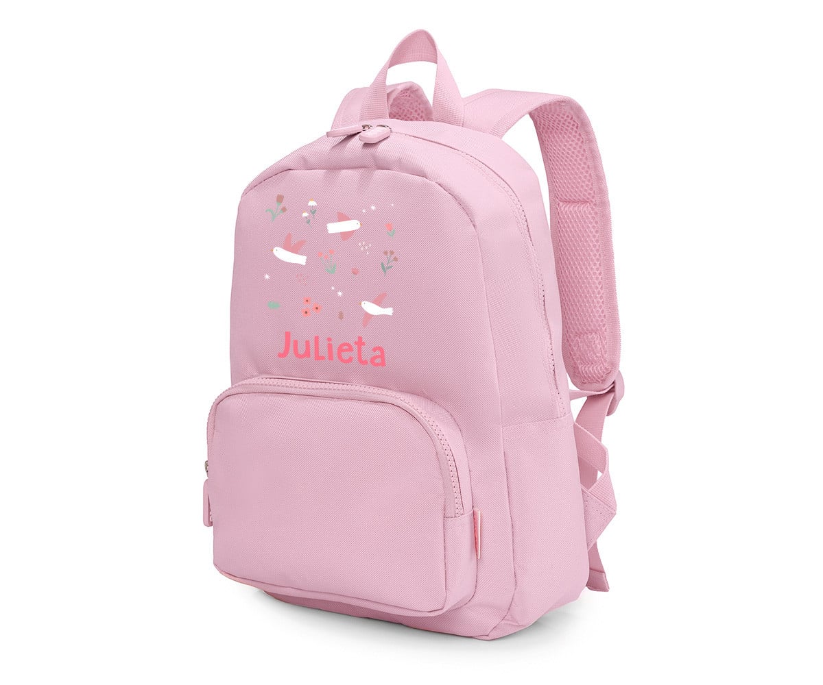 Mochila Solid Color Pink Personalizada Blossom Birds