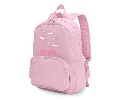 Mochila Solid Color Pink Personalizada Blossom Birds