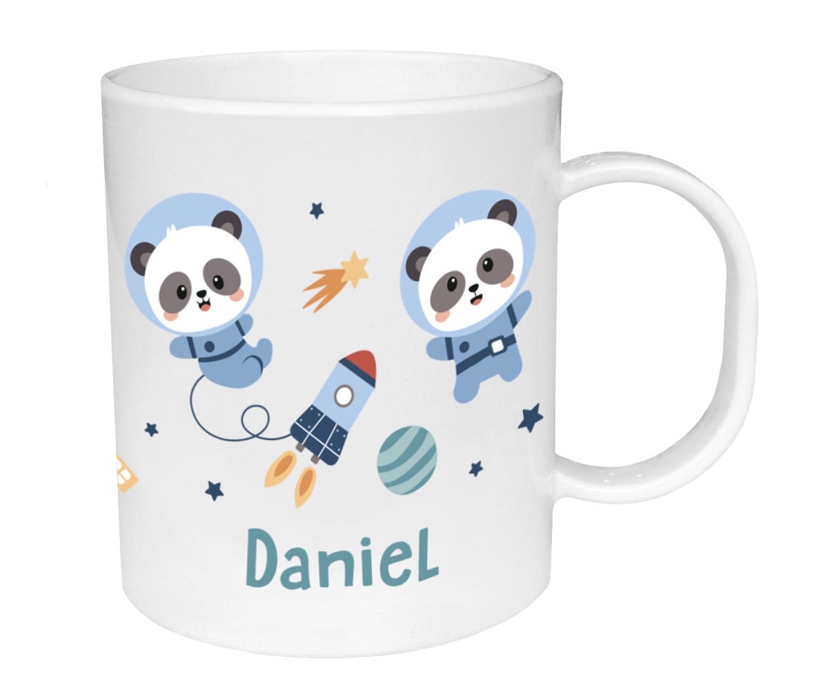 Taza de Plástico Personalizada Pandas in Space