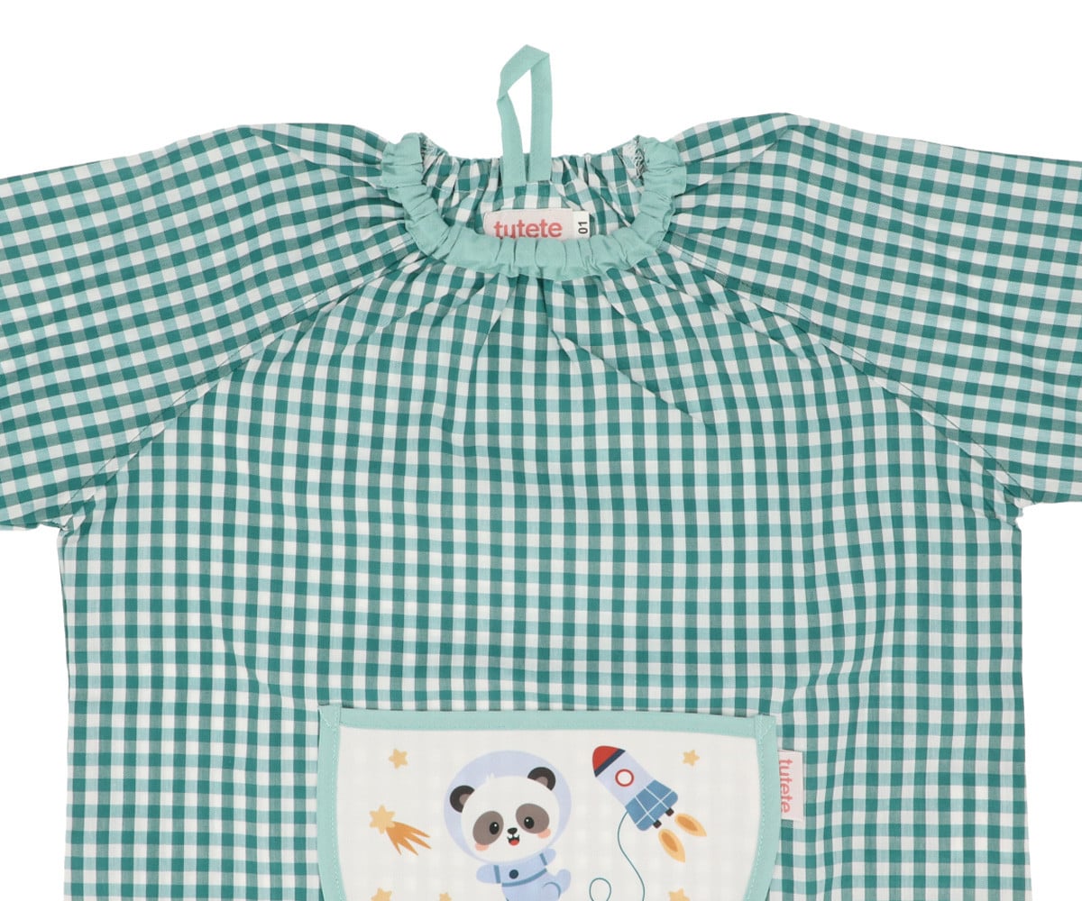 Grembiulino Vichy Personalizzato Tasca Centrale Pandas in Space
