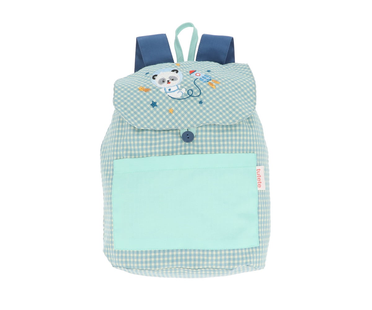 Zaino Piccolo Vichy Pandas in Space Personalizzabile