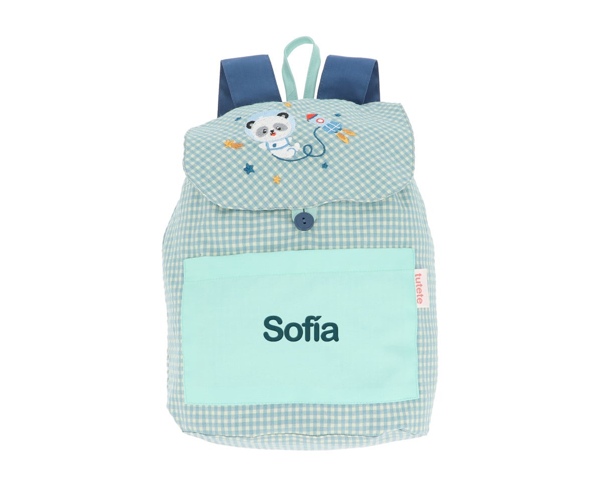 Zaino Piccolo Vichy Pandas in Space Personalizzabile