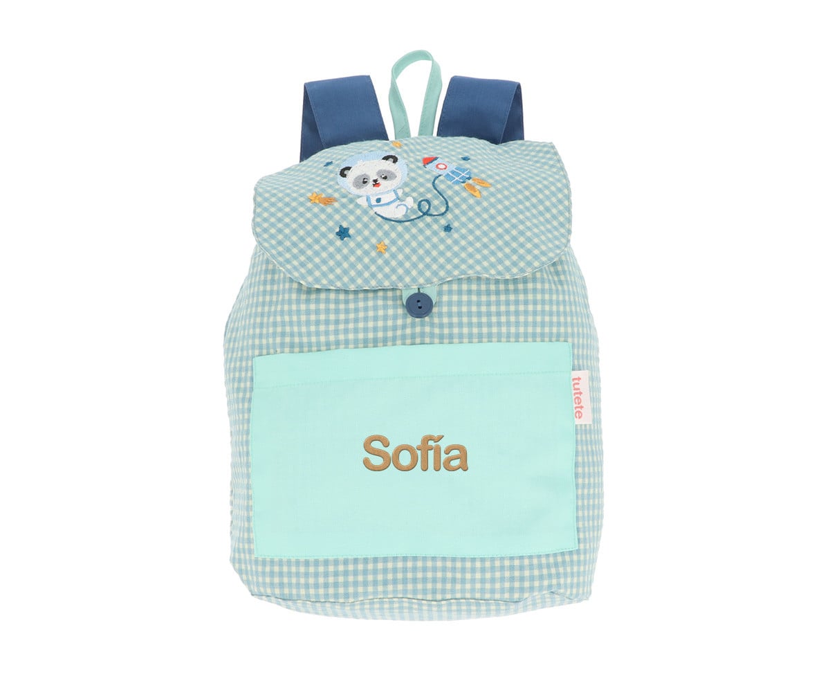 Zaino Piccolo Vichy Pandas in Space Personalizzabile