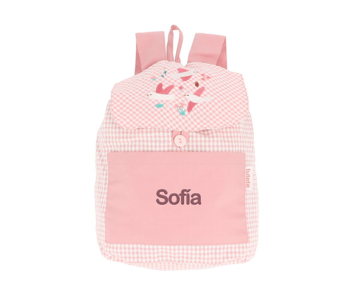 Mochila Pequeña Vichy Blossom Birds Personalizable