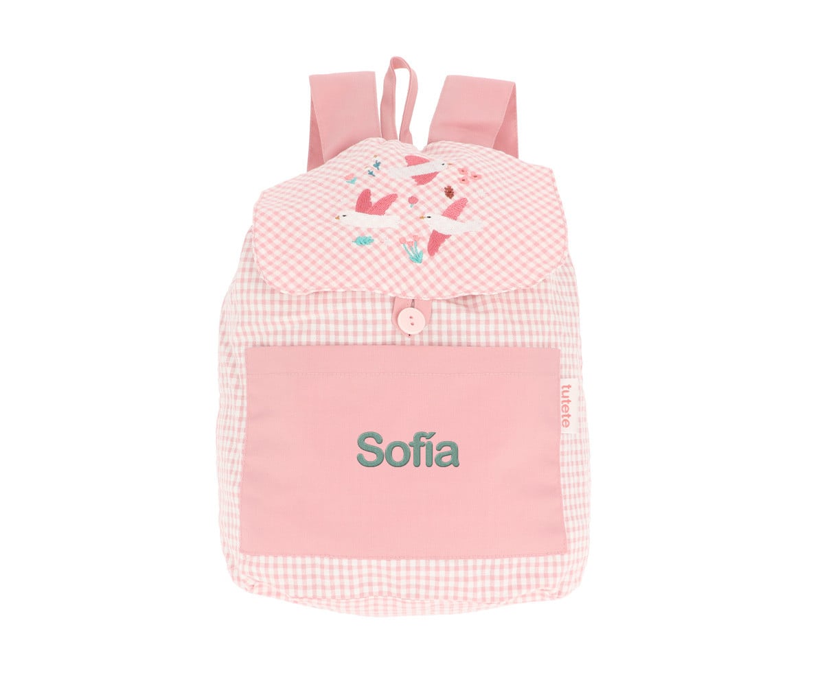Mochila Pequeña Vichy Blossom Birds Personalizable