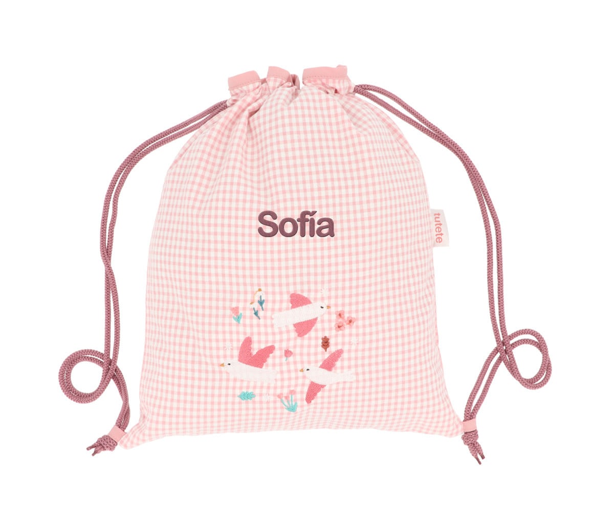 Sacca-Zaino Vichy Blossom Birds Personalizzabile