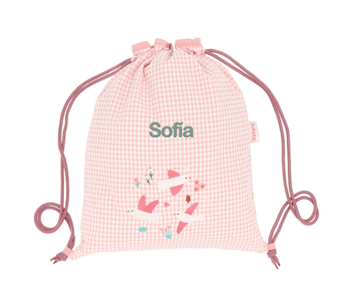 Sacca-Zaino Vichy Blossom Birds Personalizzabile