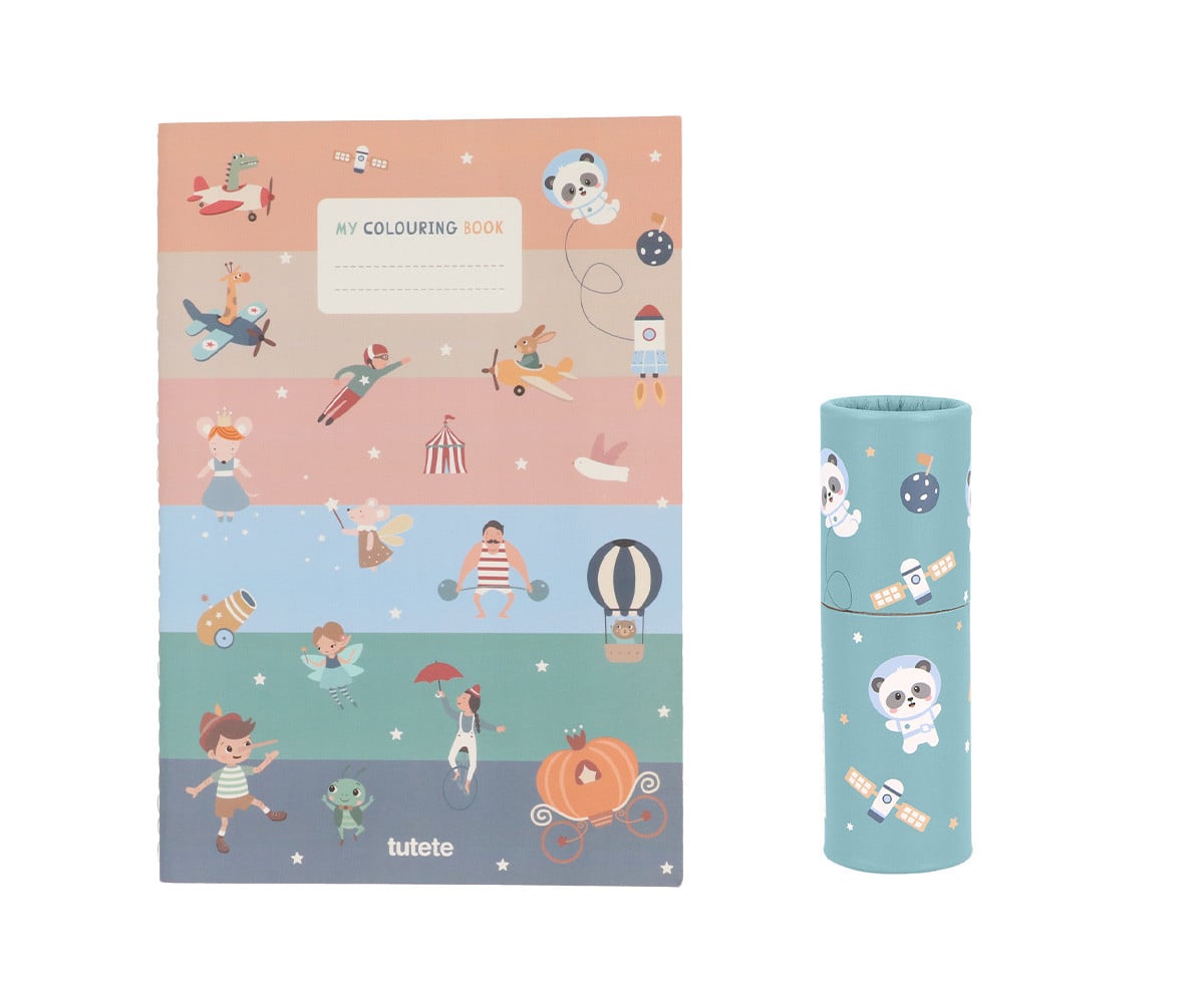 Livro para colorir Pandas in Space + tubo de lápis