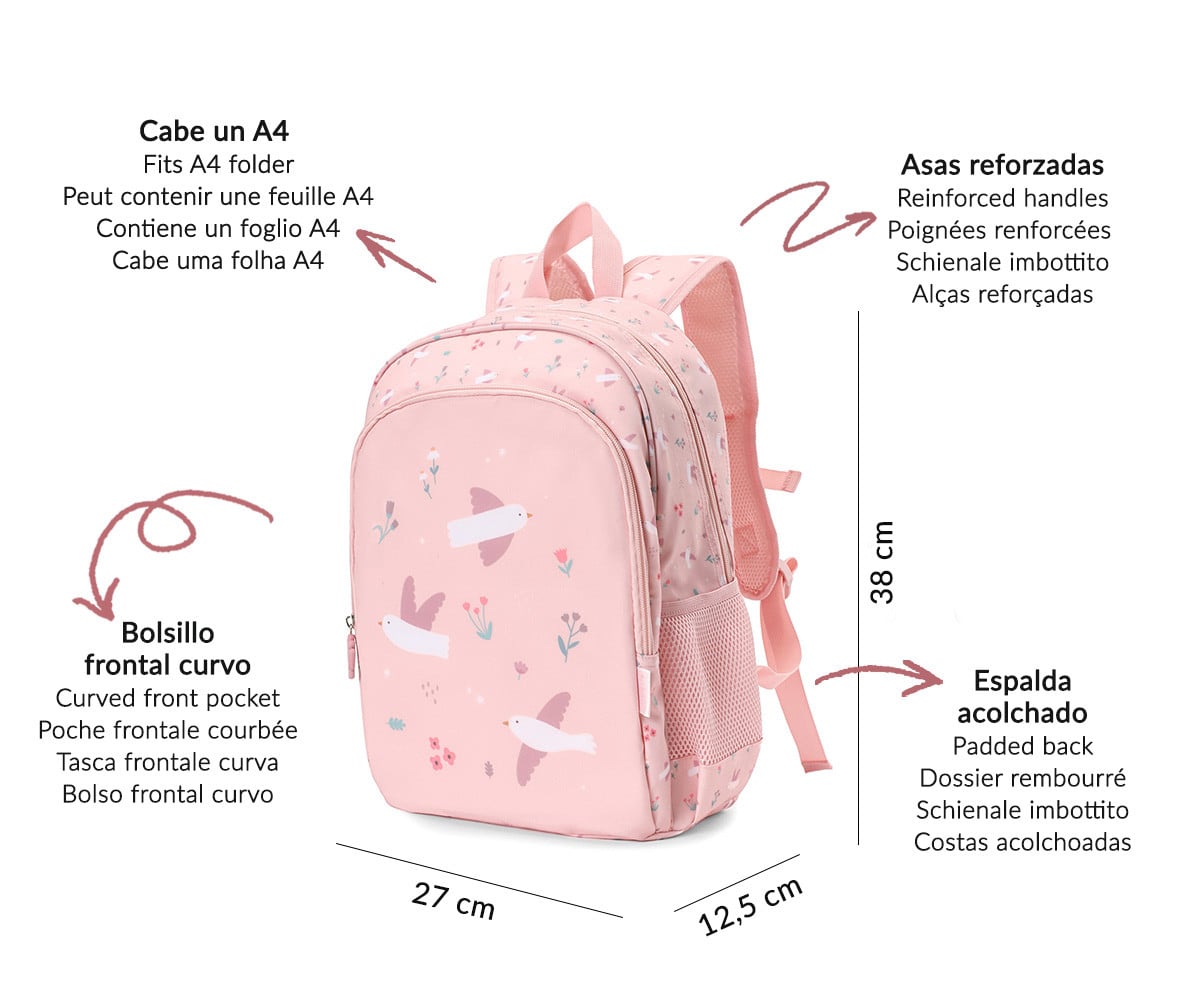 Mochila média + Chaveiro Personalizável  Blossom Birds