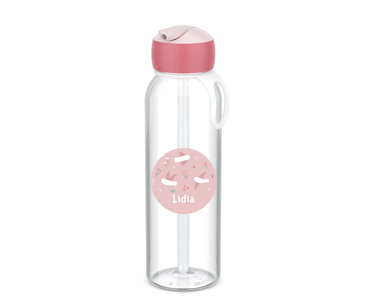 Botella Campus Flip-Up Personalizada Cool Pink 500ml Blossom Birds