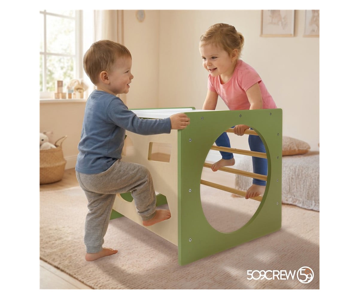 Cube d'Escalade Montessori Vert/Naturel