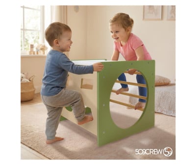 Cube d'Escalade Montessori Vert/Naturel