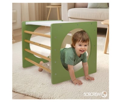Cube d'Escalade Montessori Vert/Naturel