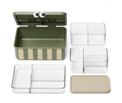 Bento Box with 3 Removable Green Trays