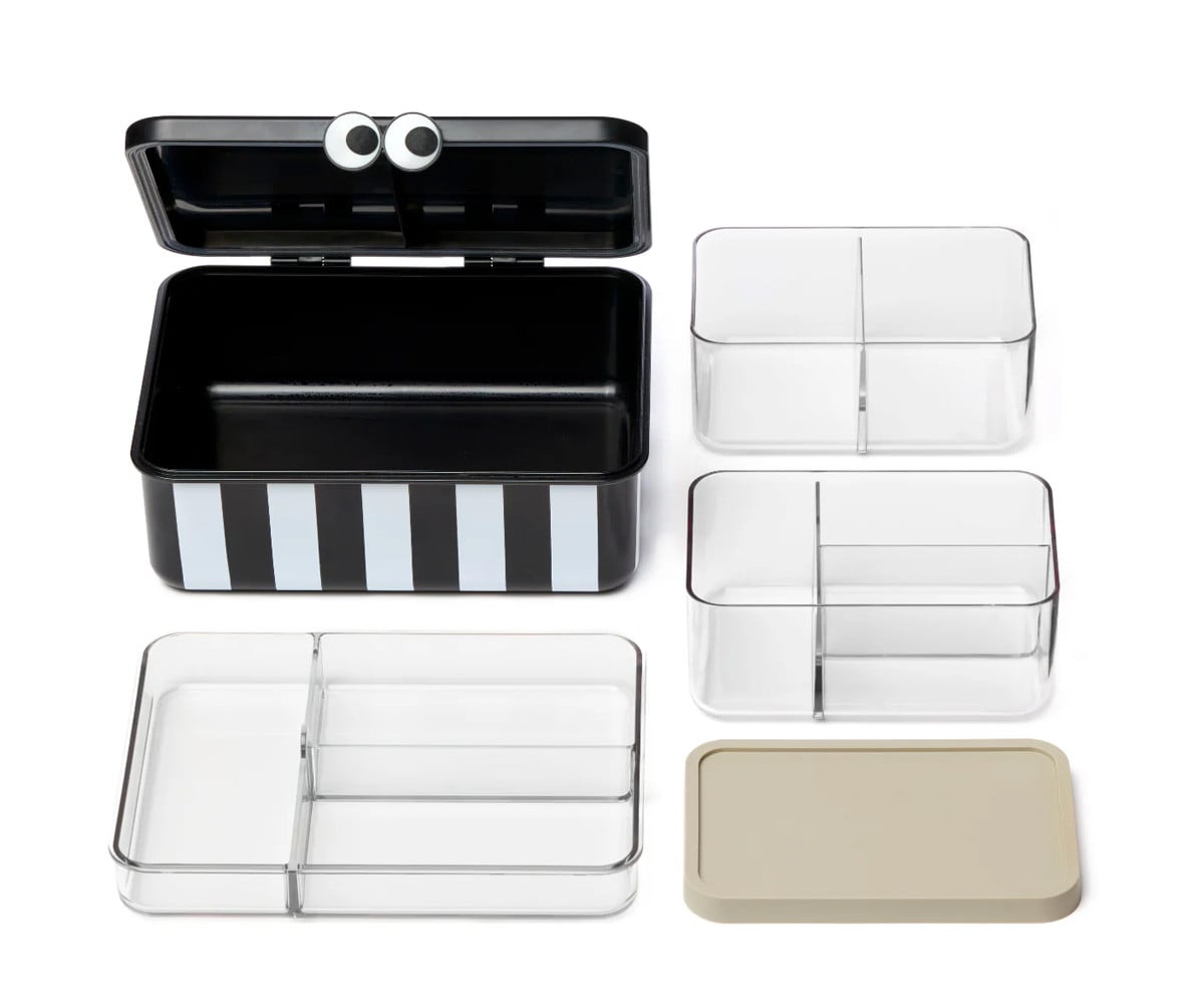 Bento Box with 3 Removable Trays Black