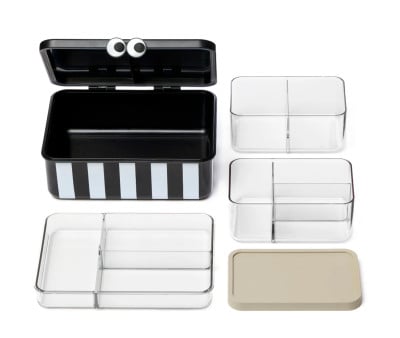 Bento Box with 3 Removable Trays Black