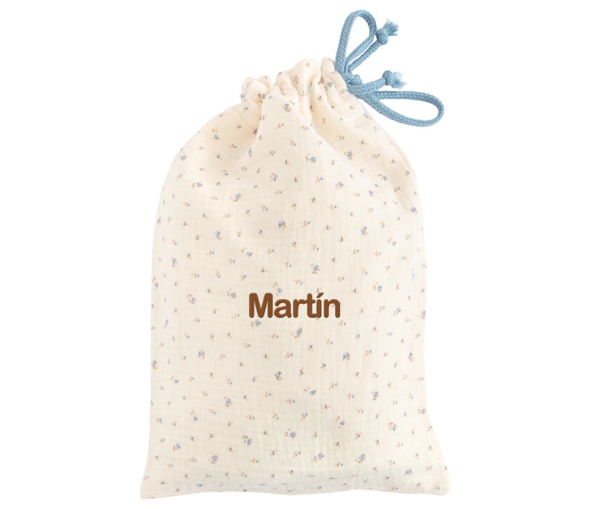 Bolsa Merienda Flor Azul Personalizable