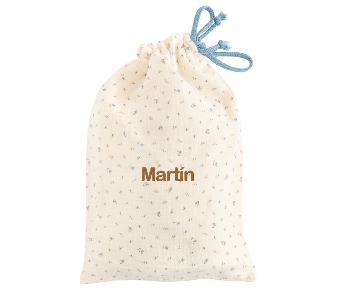 Bolsa Merienda Flor Azul Personalizable