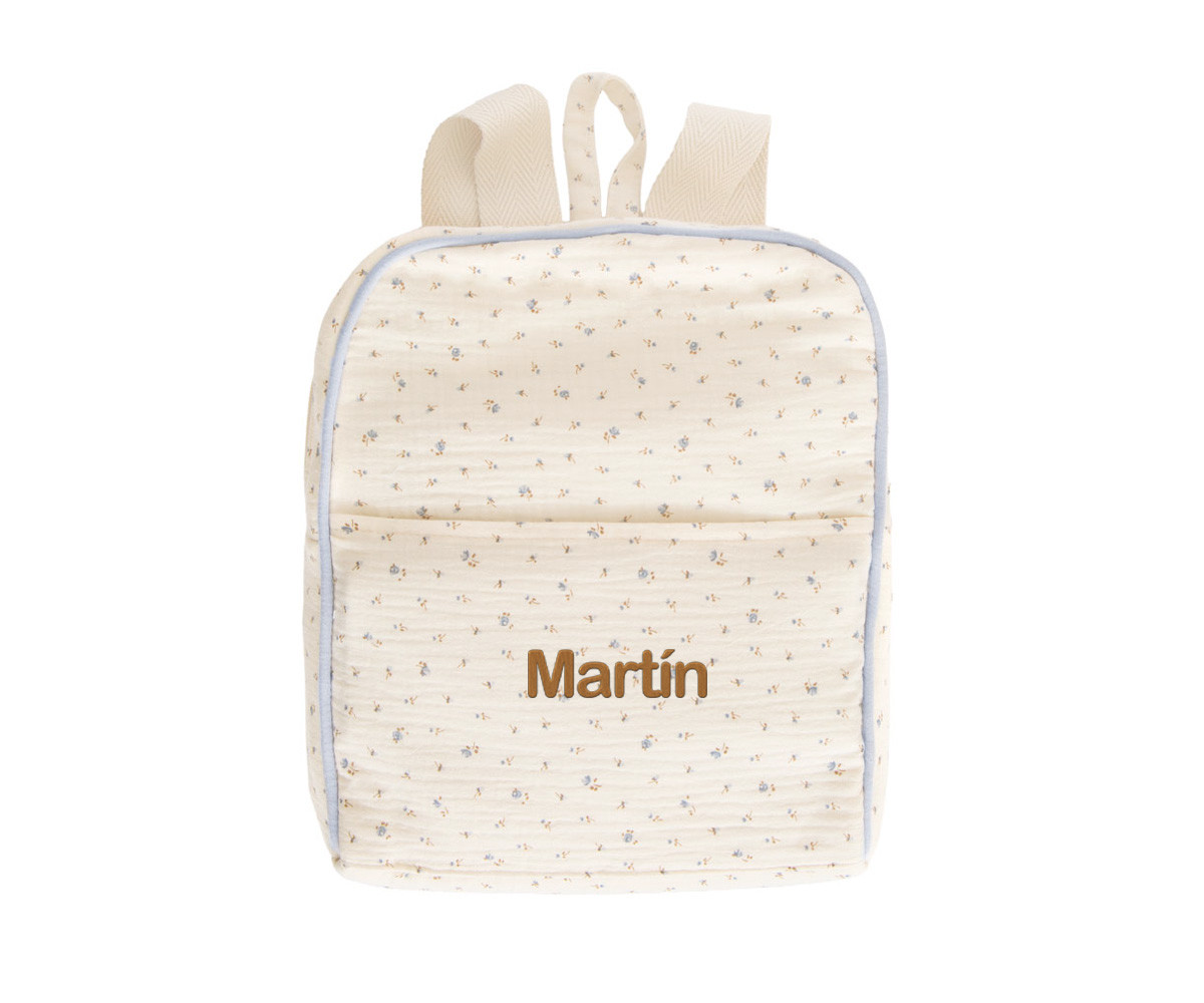 Mochila Flor Azul Personalizable