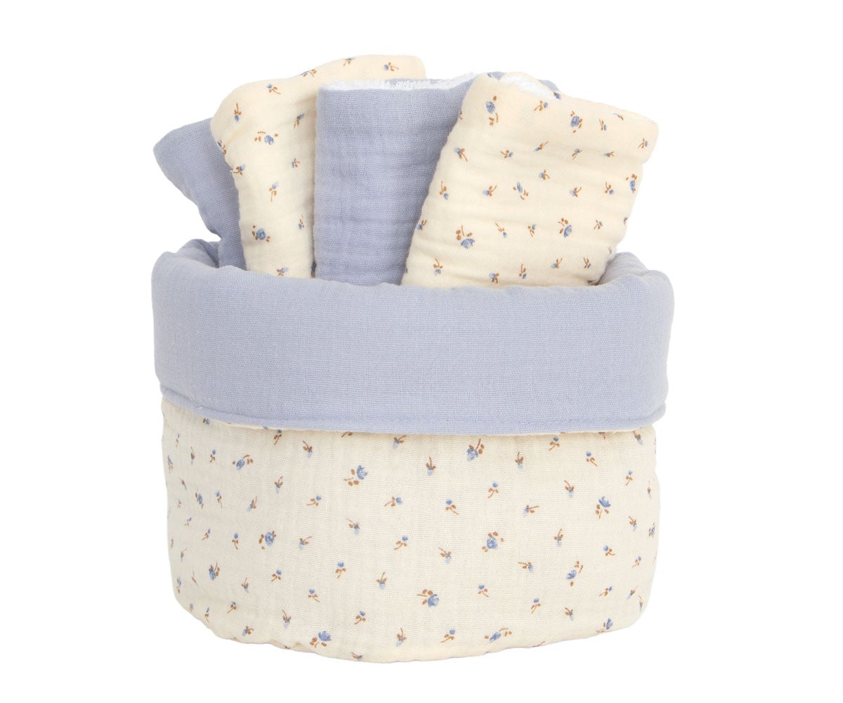 Cesta Personalizzabile + 4 Salviettine Blue Flowers Personalizzabile