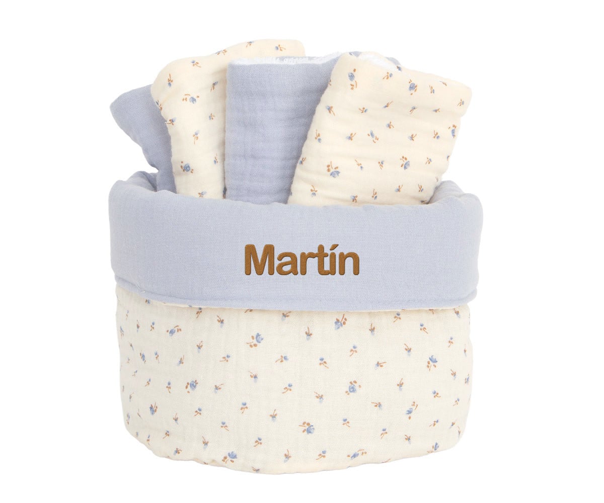 Cesta Personalizzabile + 4 Salviettine Blue Flowers Personalizzabile