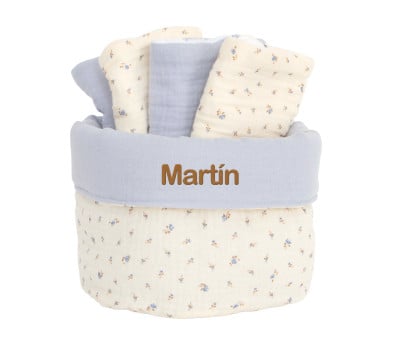 Cesta Personalizzabile + 4 Salviettine Blue Flowers Personalizzabile