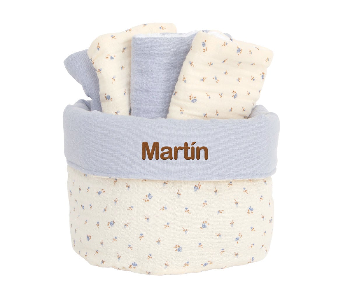 Cesta Personalizzabile + 4 Salviettine Blue Flowers Personalizzabile