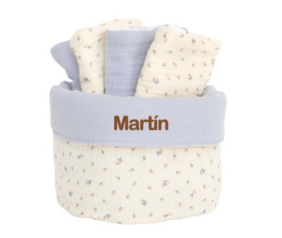 Cesta Personalizzabile + 4 Salviettine Blue Flowers Personalizzabile